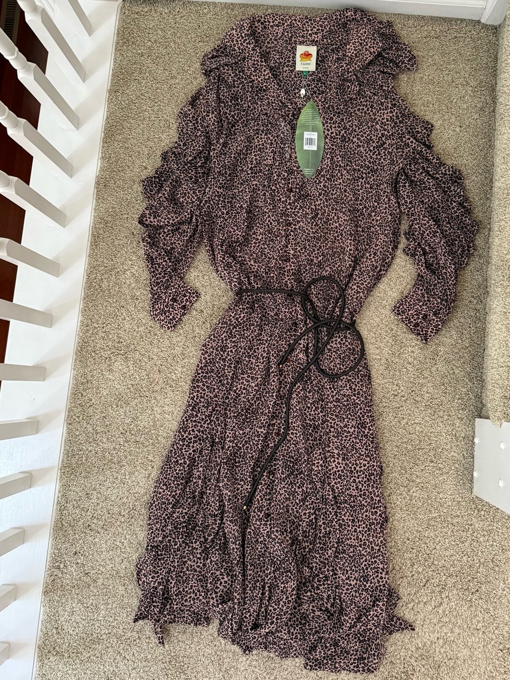 NWT Farm Rio Leopard Ruffled Maxi Dress Size M *BUTTON DETACHED*